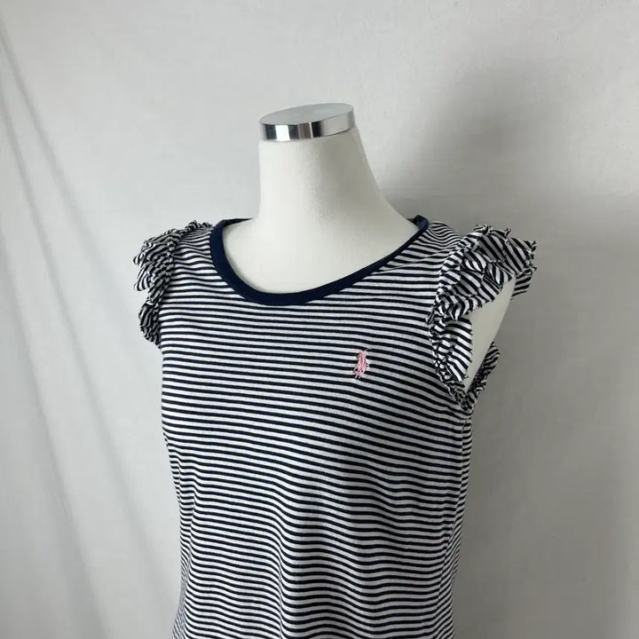 [BUNJANG] Polo Ralph Lauren Ruffle Stripe Sleeveless Top / Polo Ralph Lauren 러플 스트라이프 슬리브리스
