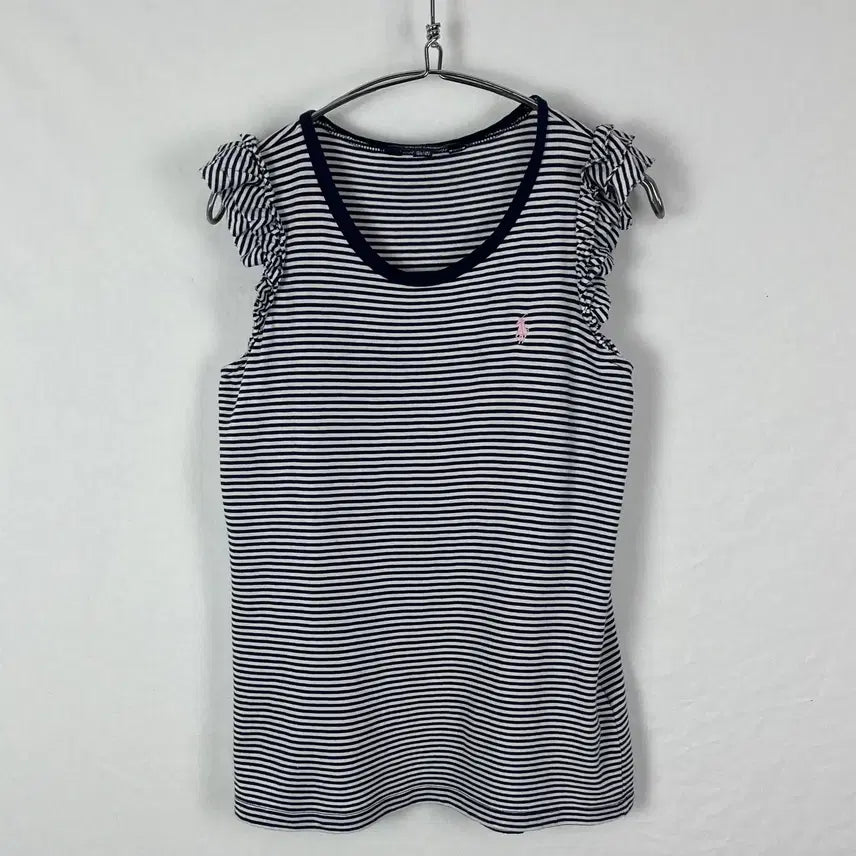 [BUNJANG] Polo Ralph Lauren Ruffle Stripe Sleeveless Top / Polo Ralph Lauren 러플 스트라이프 슬리브리스