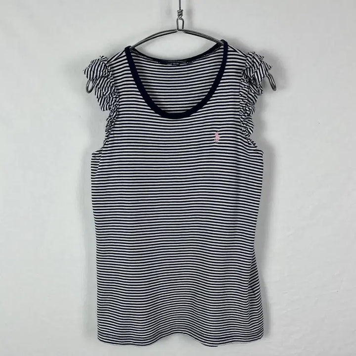 [BUNJANG] Polo Ralph Lauren Ruffle Stripe Sleeveless Top / Polo Ralph Lauren 러플 스트라이프 슬리브리스