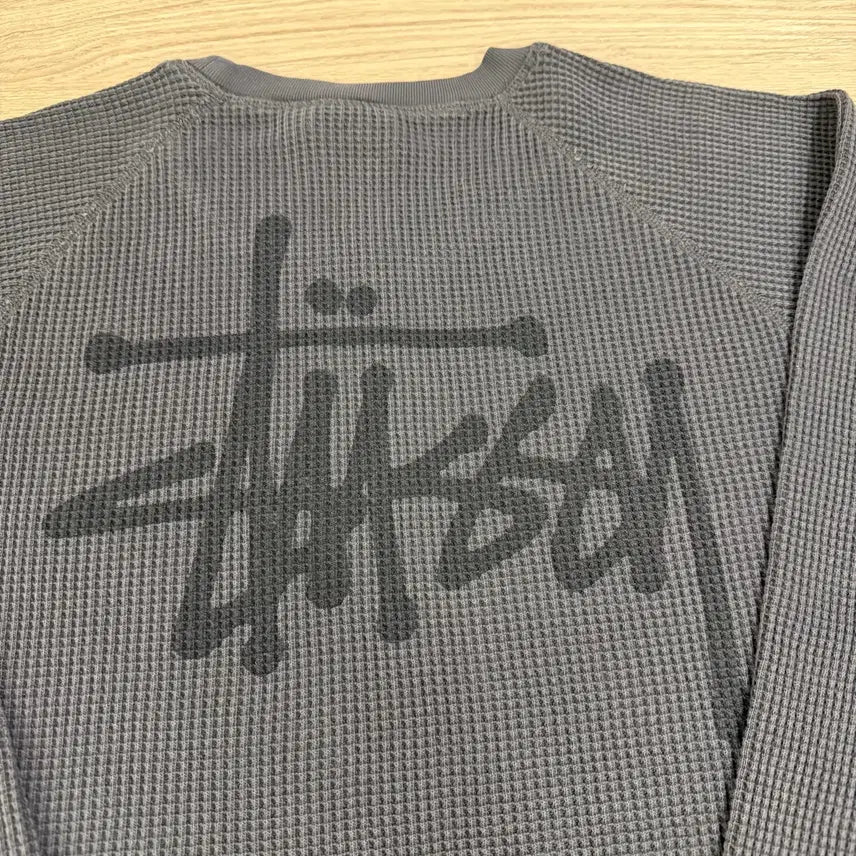 [BUNJANG] Stussy Raglan Thermal Long Sleeve Crew Washed Black / [XL] 스투시 래글런 써멀 롱슬리브 크루 워시드 블랙