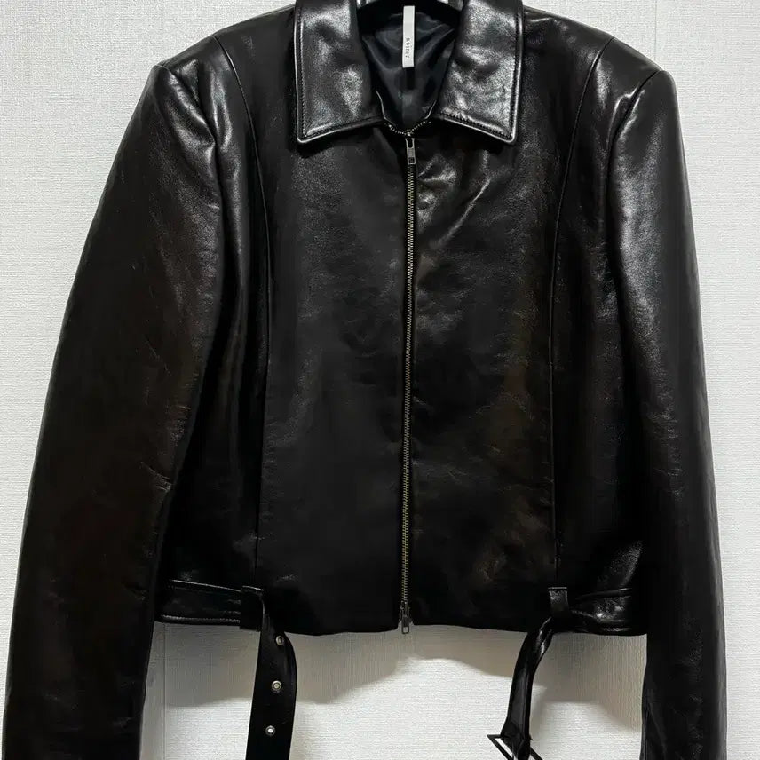 [BUNJANG] Noir Lambs Leather Belted Crop Jacket Black / 노이어 램스 레더 벨티드 크롭 자켓 블랙