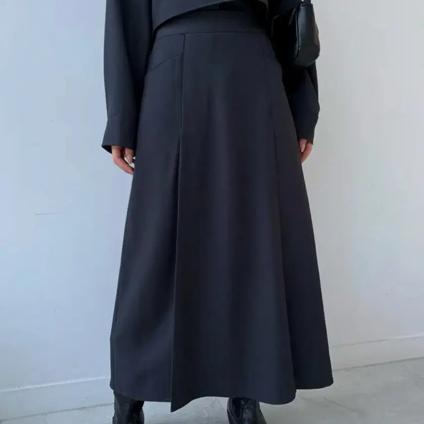 [BUNJANG] Unbranded Charcoal Long Skirt / !새상품! 뒷밴딩 롱스커트(하객룩) (차콜, F)