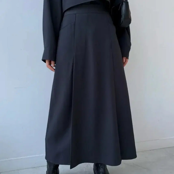 [BUNJANG] Unbranded Charcoal Long Skirt / !새상품! 뒷밴딩 롱스커트(하객룩) (차콜, F)