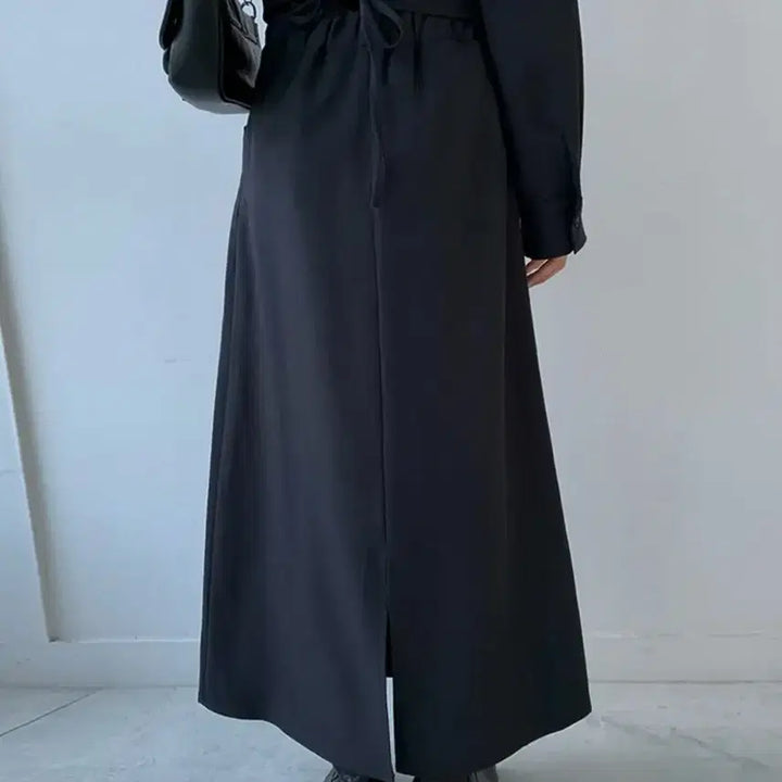 [BUNJANG] Unbranded Charcoal Long Skirt / !새상품! 뒷밴딩 롱스커트(하객룩) (차콜, F)