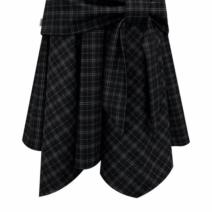 [BUNJANG] CME SEE Bow Asymmetric Skirt - Black Check / 체메씨 보우 언발란스 스커트 블랙 체크