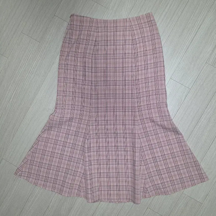 [BUNJANG] Hari People Checkered Mermaid Long Skirt / 하리피플) 체크 롱 스커트 핑크 머메이드 치마