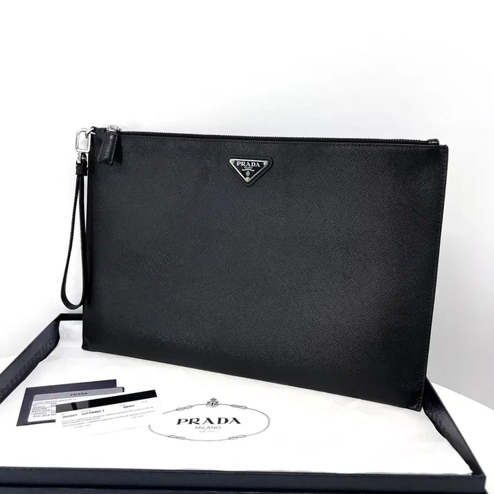 [BUNJANG] Prada Saffiano Triangle Logo Clutch Bag / [100%정품] 프라다 사피아노 삼각로고 클러치백 블랙 (2NH001)