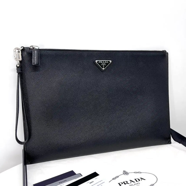 [BUNJANG] Prada Saffiano Triangle Logo Clutch Bag / [100%정품] 프라다 사피아노 삼각로고 클러치백 블랙 (2NH001)