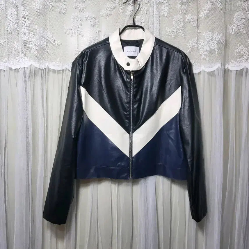 [BUNJANG] Crunky Youth Color Block Crop Leather Jacket / 크렁키유스 crunky_youth 배색 크롭 레더 자켓