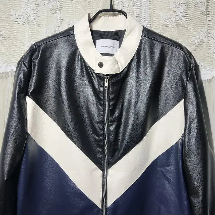 [BUNJANG] Crunky Youth Color Block Crop Leather Jacket / 크렁키유스 crunky_youth 배색 크롭 레더 자켓