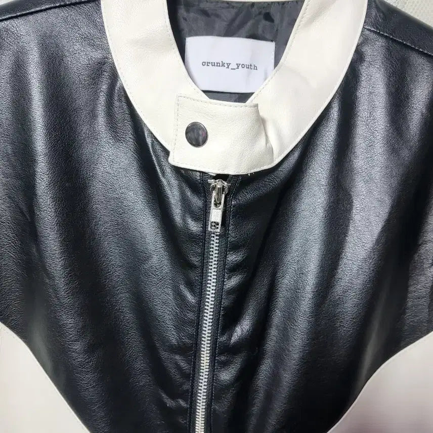 [BUNJANG] Crunky Youth Color Block Crop Leather Jacket / 크렁키유스 crunky_youth 배색 크롭 레더 자켓