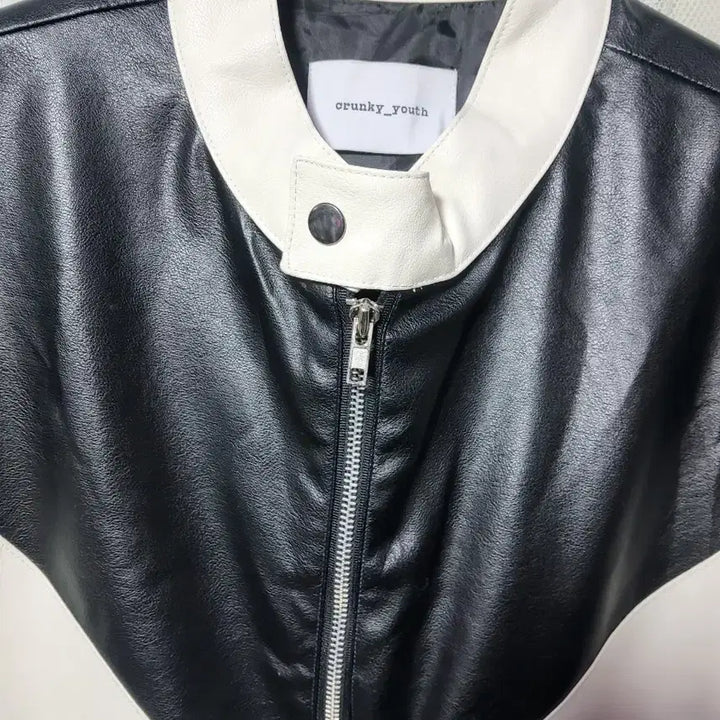 [BUNJANG] Crunky Youth Color Block Crop Leather Jacket / 크렁키유스 crunky_youth 배색 크롭 레더 자켓