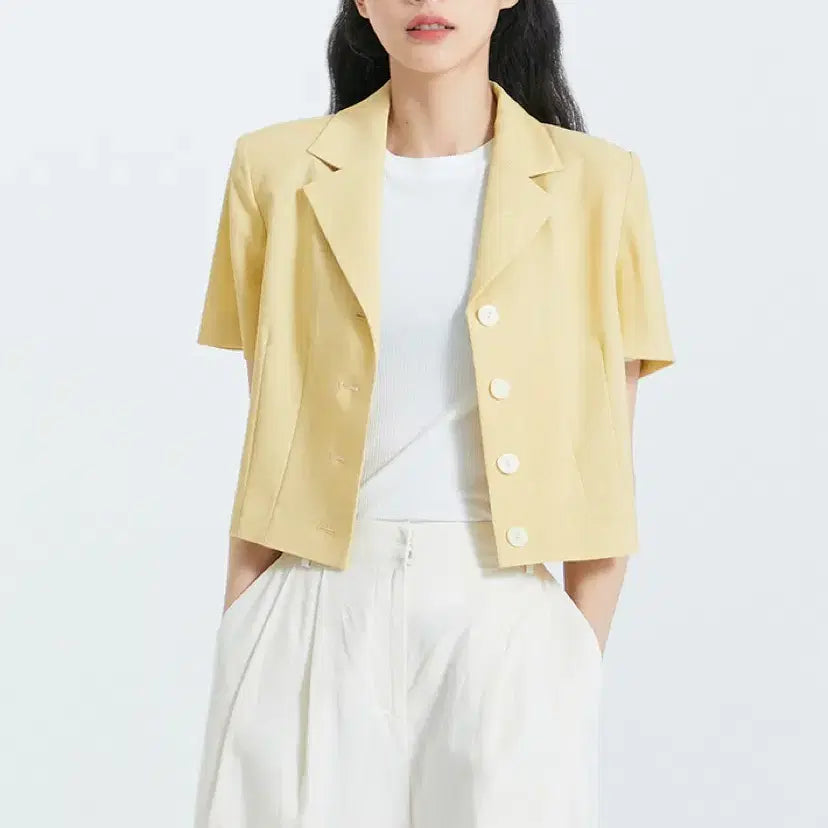 [BUNJANG] MIXXO Tailored Straight Fit Short Sleeve Jacket Ivory / 미쏘 테일러드 일자핏 반팔 숏자켓 아이보리