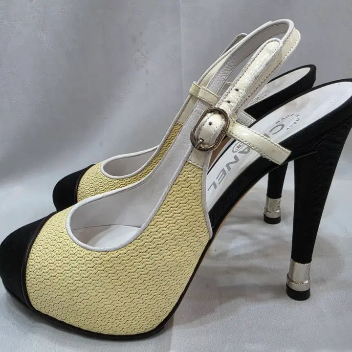 [BUNJANG] Chanel Two-Tone Slingback Heels / (정품)샤넬 옐로우/블랙 투톤 슬링백 힐 250~255