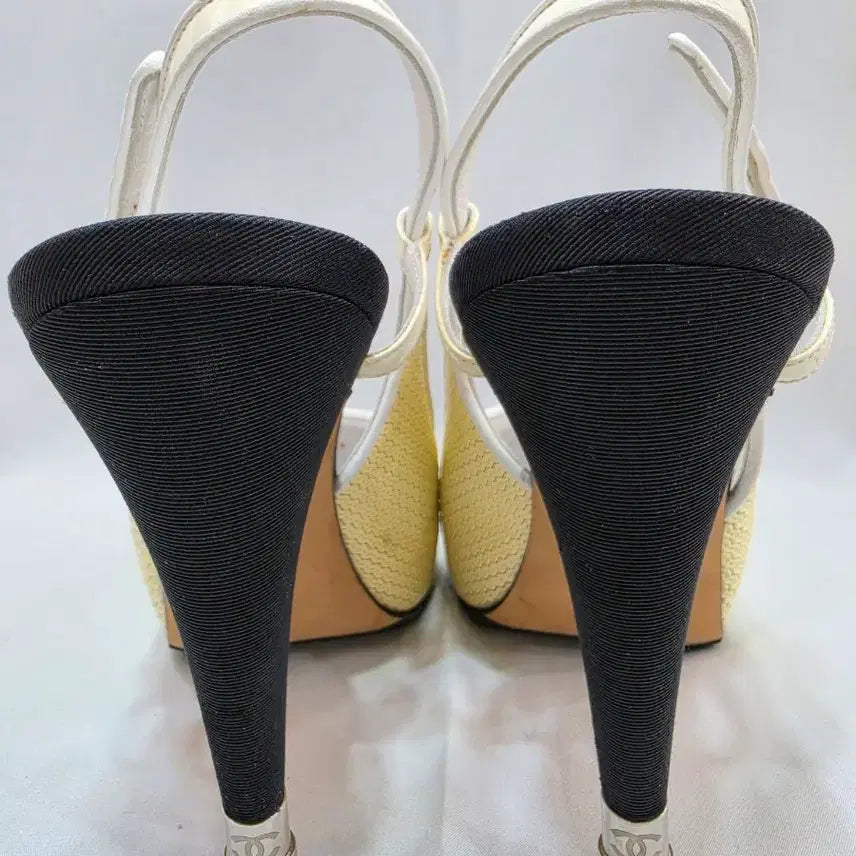 [BUNJANG] Chanel Two-Tone Slingback Heels / (정품)샤넬 옐로우/블랙 투톤 슬링백 힐 250~255