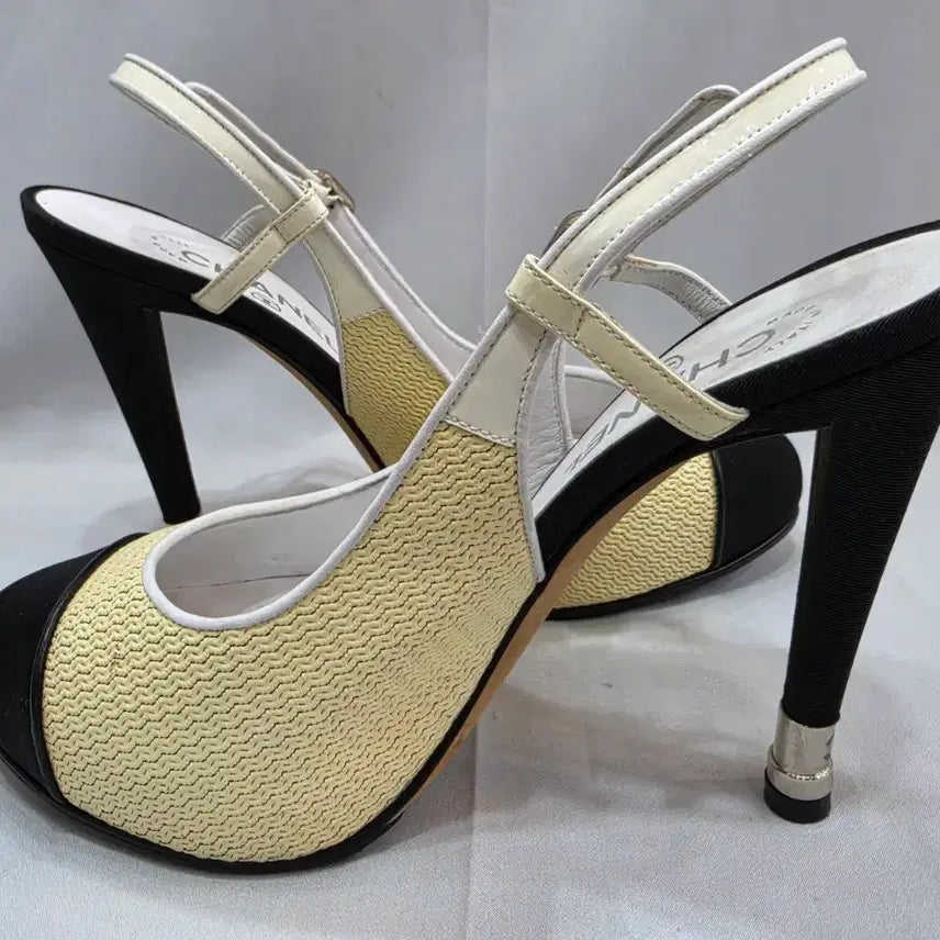 [BUNJANG] Chanel Two-Tone Slingback Heels / (정품)샤넬 옐로우/블랙 투톤 슬링백 힐 250~255
