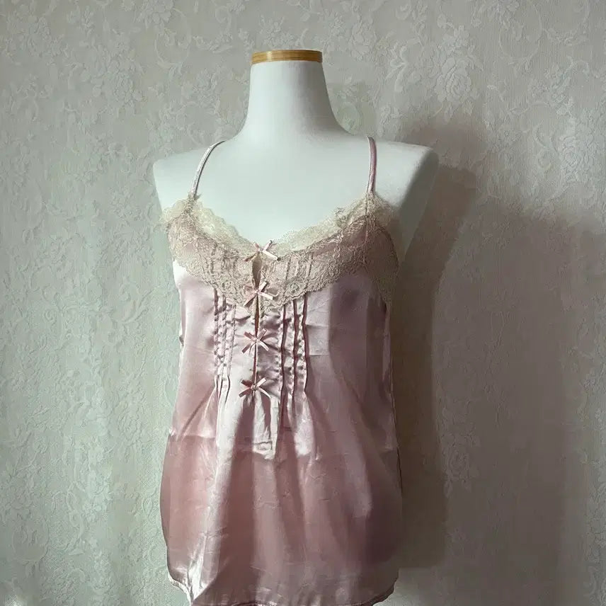 [BUNJANG] Romantic Pink Satin Lace Camisole / 로맨틱 핑크 새틴 레이스 캐미솔