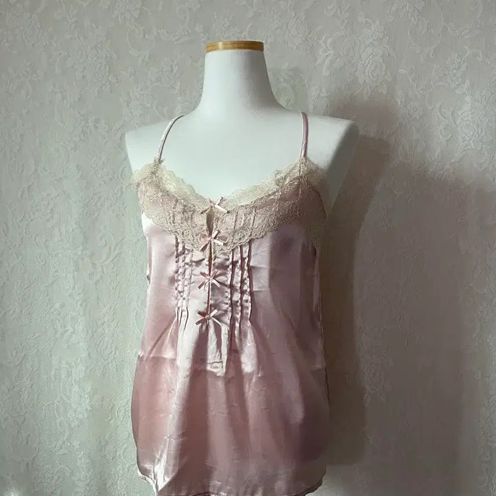 [BUNJANG] Romantic Pink Satin Lace Camisole / 로맨틱 핑크 새틴 레이스 캐미솔