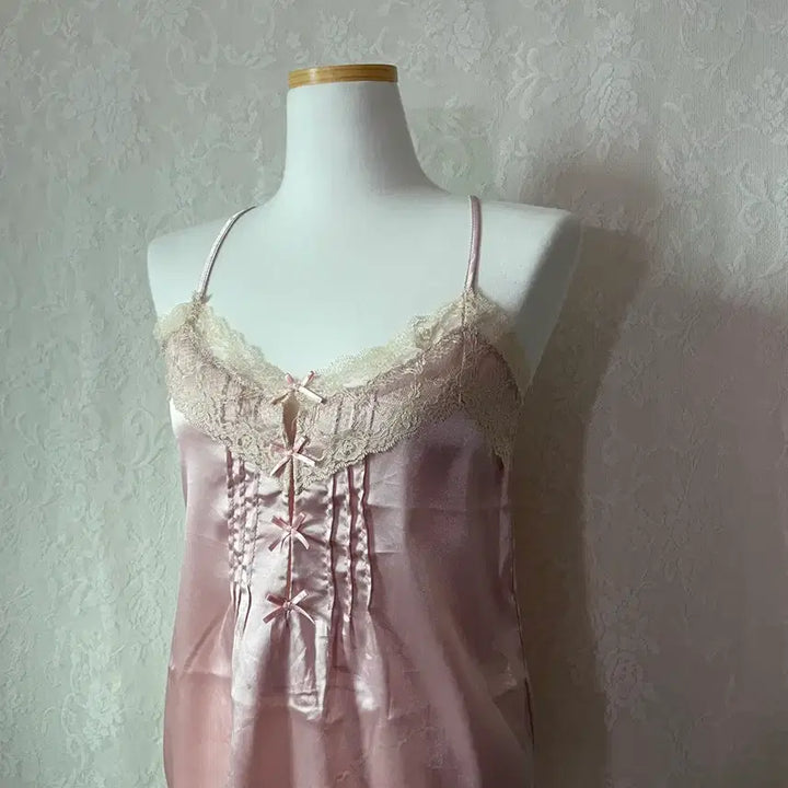 [BUNJANG] Romantic Pink Satin Lace Camisole / 로맨틱 핑크 새틴 레이스 캐미솔
