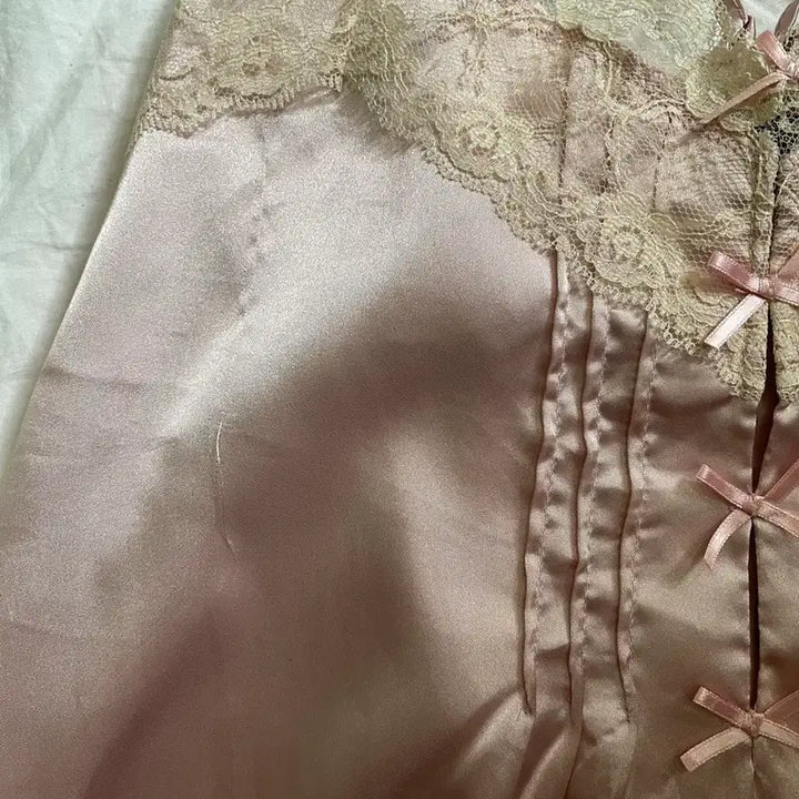 [BUNJANG] Romantic Pink Satin Lace Camisole / 로맨틱 핑크 새틴 레이스 캐미솔