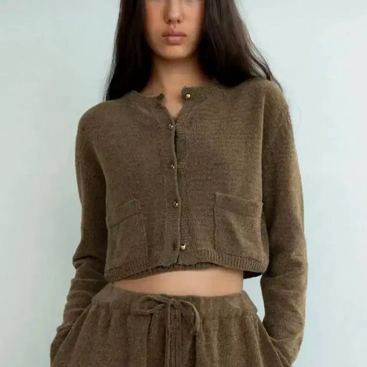 [BUNJANG] Monoha Khaki Brown Cropped Cardigan / Monoha 모노하 크롭 가디건