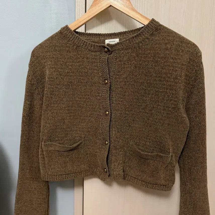 [BUNJANG] Monoha Khaki Brown Cropped Cardigan / Monoha 모노하 크롭 가디건