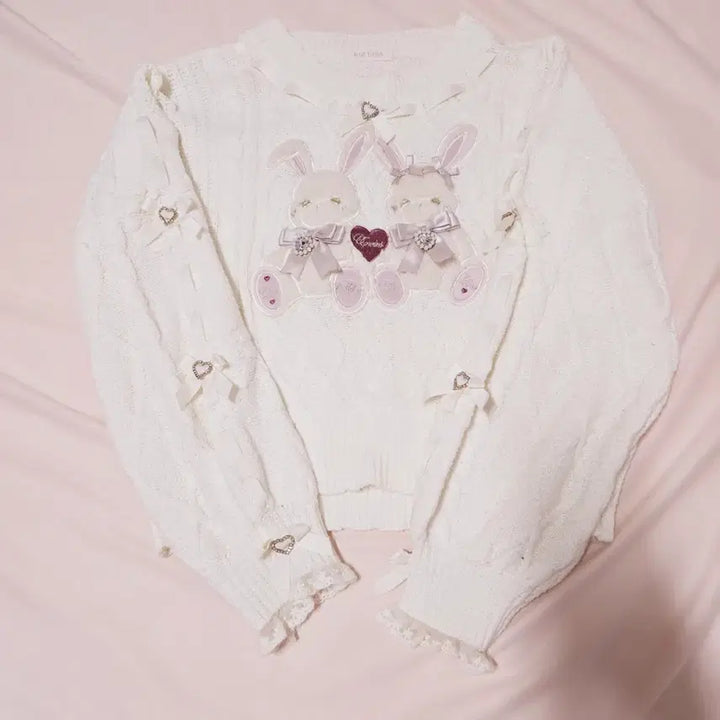 [BUNJANG] Liz Lisa Twin Bunny Knit Sweater / 정품) 리즈리사 트윈버니 니트 화이트