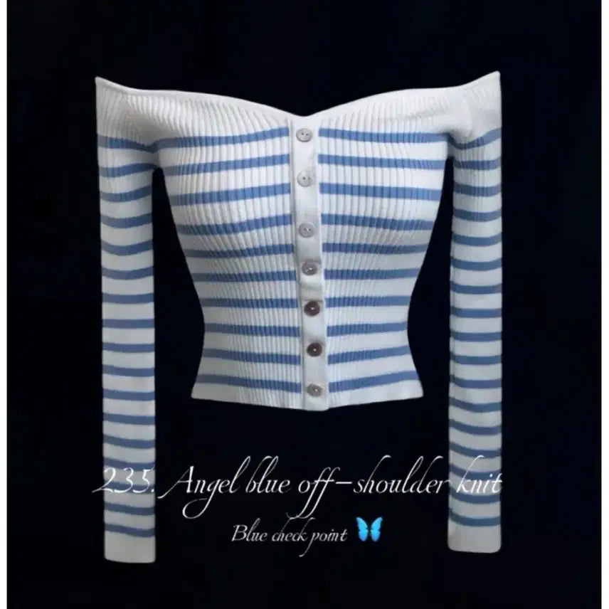 [BUNJANG] Striped Off-Shoulder Knit Sweater / 스트라이프 오프숄더 니트