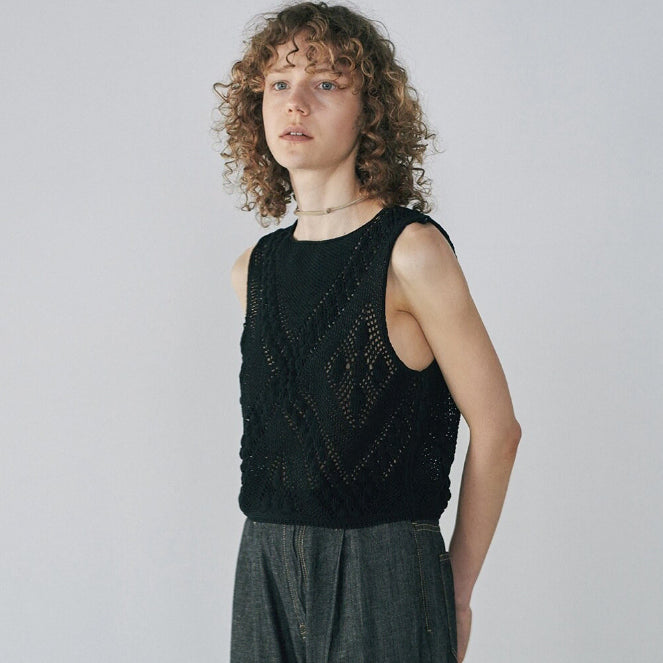 [BUNJANG] Diagonal Drop Lace Knit Top / [미사용] 다이애그널 드롭 레이스 니트 탑 free