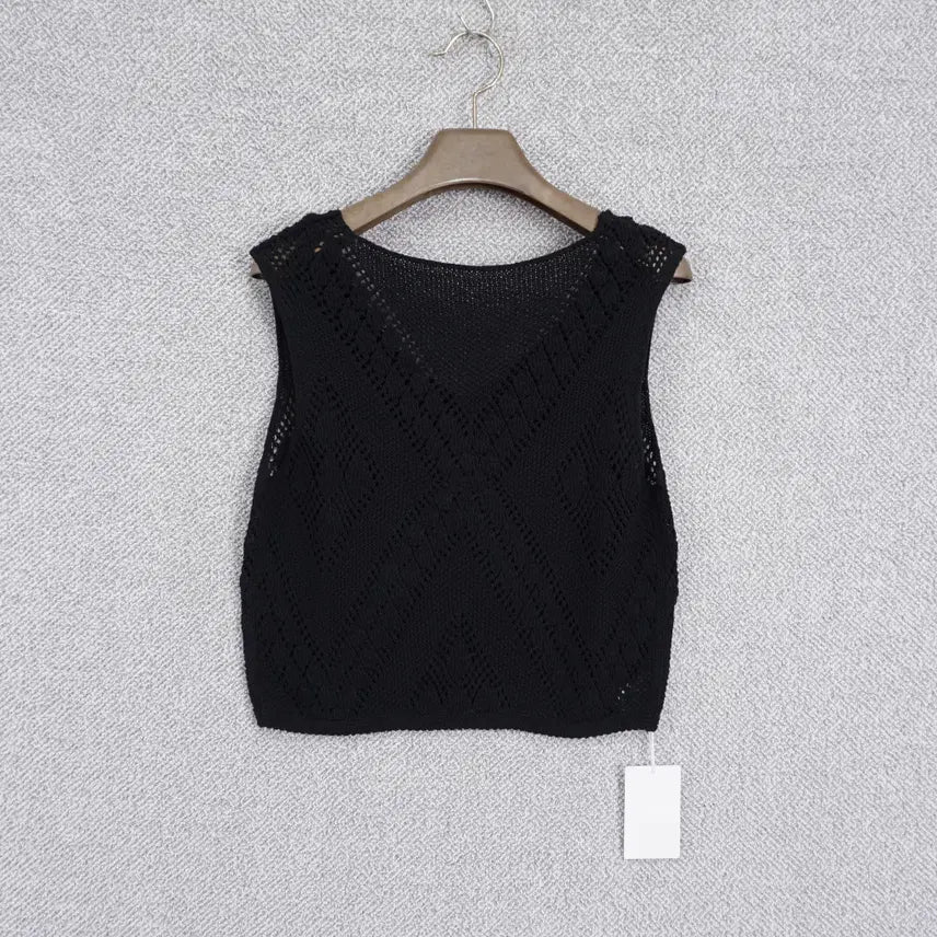 [BUNJANG] Diagonal Drop Lace Knit Top / [미사용] 다이애그널 드롭 레이스 니트 탑 free
