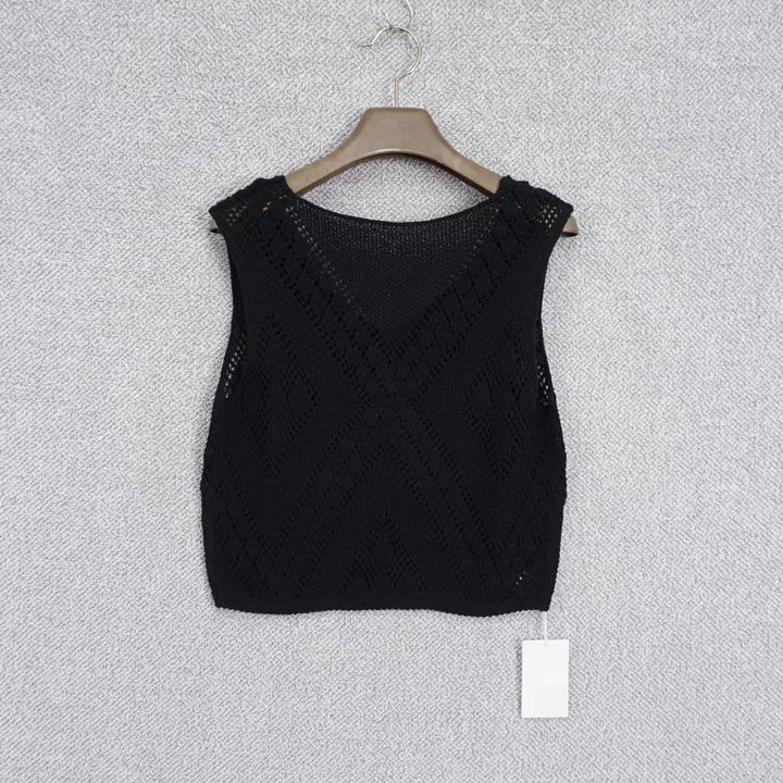 [BUNJANG] Diagonal Drop Lace Knit Top / [미사용] 다이애그널 드롭 레이스 니트 탑 free