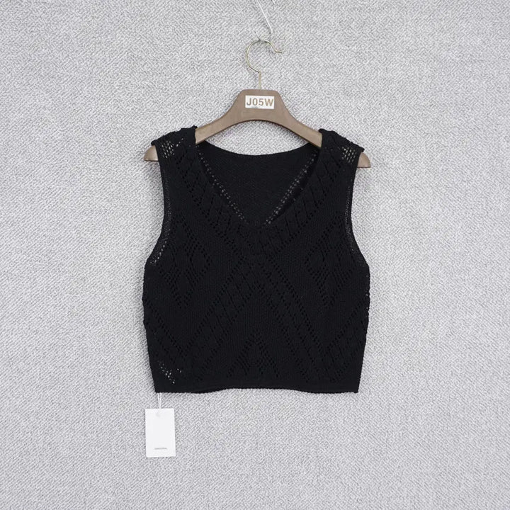 [BUNJANG] Diagonal Drop Lace Knit Top / [미사용] 다이애그널 드롭 레이스 니트 탑 free