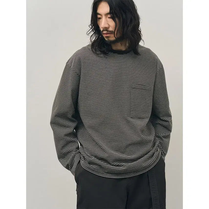 [BUNJANG] Rough Side 25SS Pin Stripe Long Sleeve Bark / 2) 러프사이드 스트라이프 롱슬리브 바크