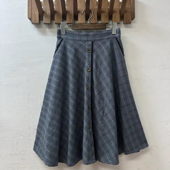 [BUNJANG] Axes Femme Check Pattern Button Flare Skirt / 일본빈티지 엑시즈팜 Axes Femme 체크 패턴 버튼 플레어 스커트