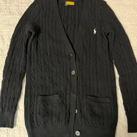[BUNJANG] Polo Ralph Lauren Black Cable Knit Cardigan / 폴로 랄프로렌 블랙 케이블 니트 가디건