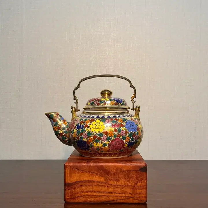 [BUNJANG] Japanese Porcelain Floral Teapot (Copper Handle) / 일본 도자기 화훼문 주전자 (동 손잡이)