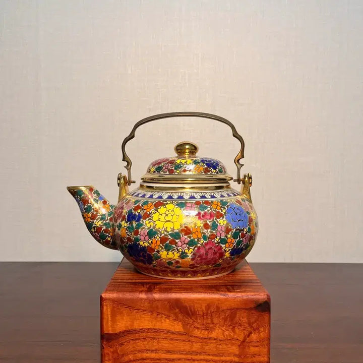 [BUNJANG] Japanese Porcelain Floral Teapot (Copper Handle) / 일본 도자기 화훼문 주전자 (동 손잡이)