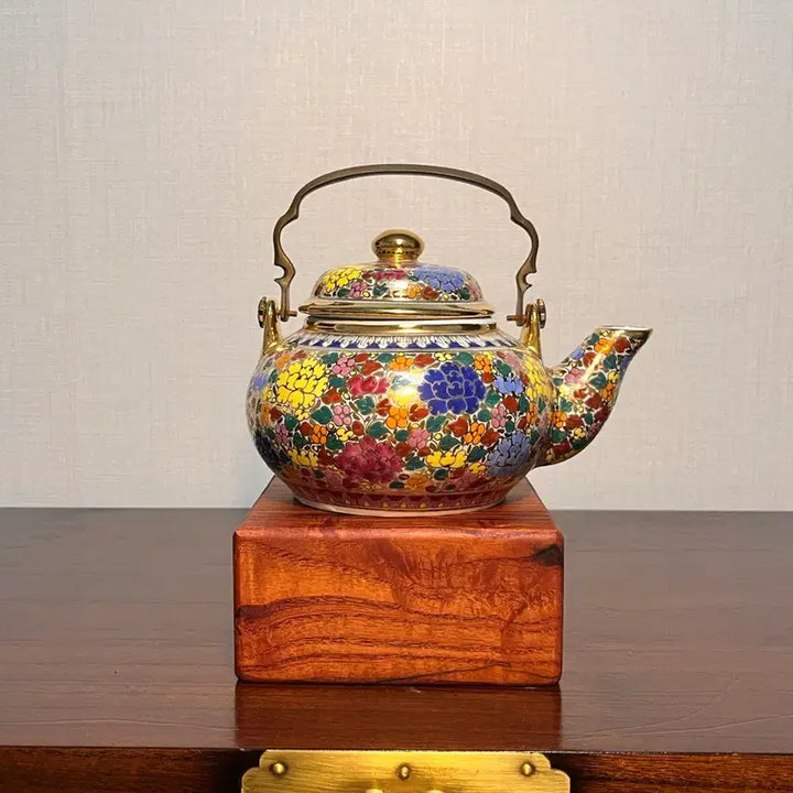 [BUNJANG] Japanese Porcelain Floral Teapot (Copper Handle) / 일본 도자기 화훼문 주전자 (동 손잡이)
