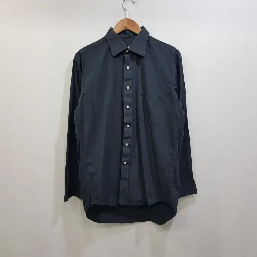 [BUNJANG] Vintage Charcoal Solid Long Sleeve Shirt - Men&