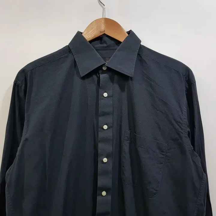 [BUNJANG] Vintage Charcoal Solid Long Sleeve Shirt - Men&