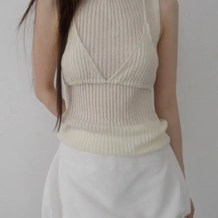 [BUNJANG] London Flat V-neck Bustier Knit Set Silver Gray / 런던플랏 뷔스티에니트 세트 실버그레이