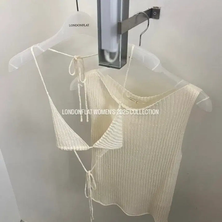 [BUNJANG] London Flat V-neck Bustier Knit Set Silver Gray / 런던플랏 뷔스티에니트 세트 실버그레이