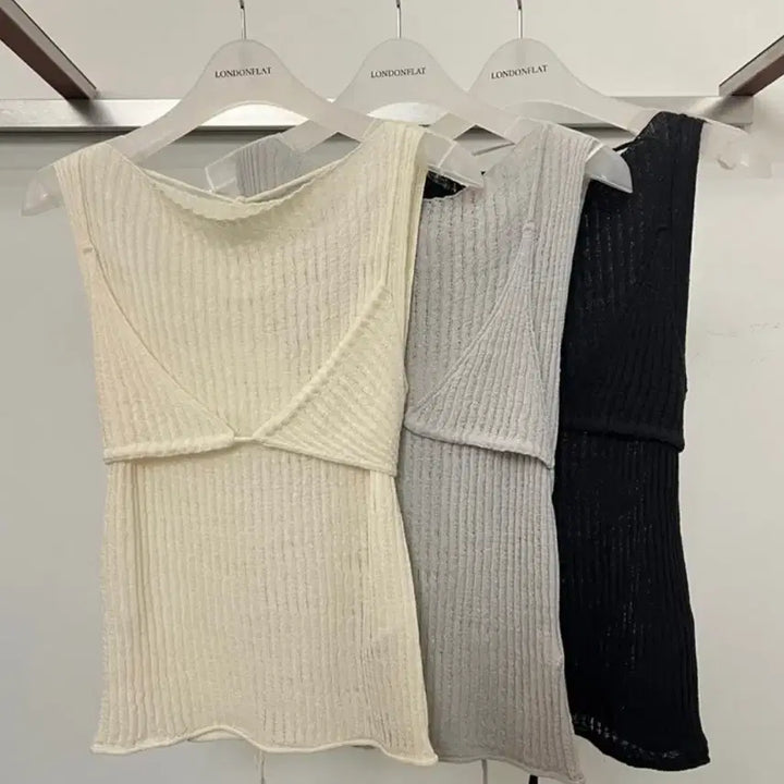 [BUNJANG] London Flat V-neck Bustier Knit Set Silver Gray / 런던플랏 뷔스티에니트 세트 실버그레이