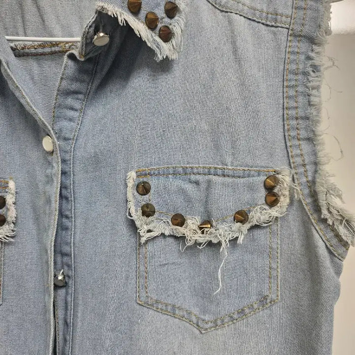 [BUNJANG] Blue Denim Sleeveless Shirt Vintage Studded / 청 데님 빈티지 민소매  남방