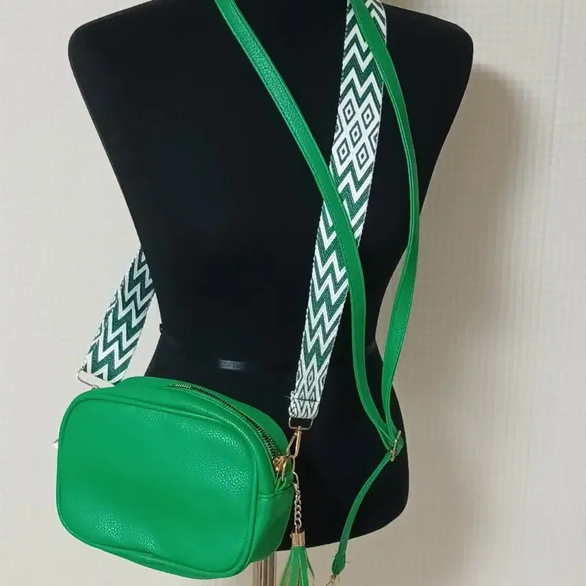 [BUNJANG] Green Mini Crossbag with Wide Strap / 그린 미니 크로스백 + 와이드 스트랩