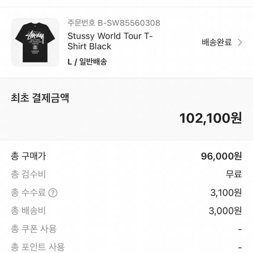 [SOLD OUT] 스투시 월드투어 티셔츠 (블랙 L