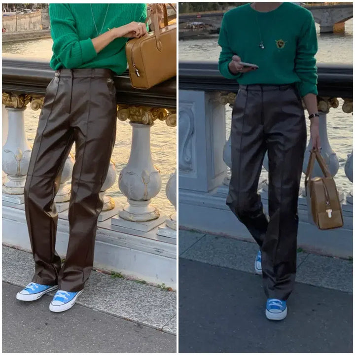 [BUNJANG] H MODE Straight Fit Faux Leather Pants / H MODE 에이치모드 레더바지 일자핏