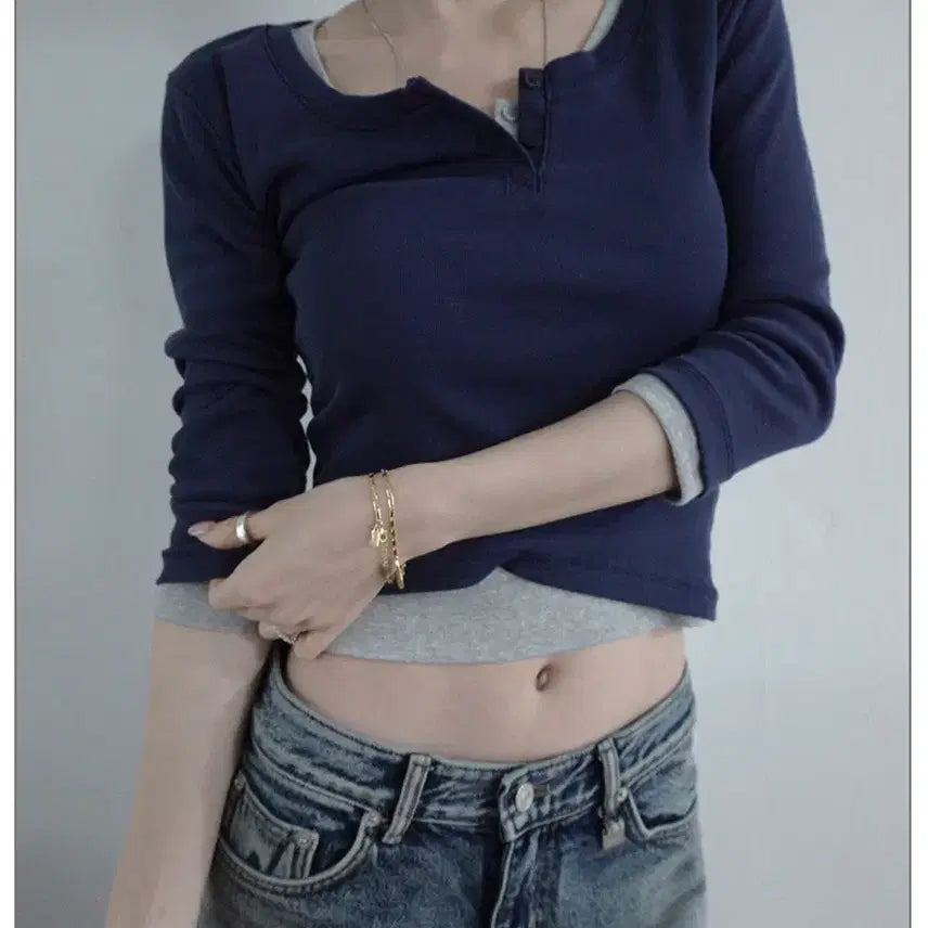 [BUNJANG] Fage Jade Basic Three-Quarter Sleeve T-Shirt Navy Size 2 / 페일제이드 Basic Three-Quarter Sleeve 슬리브 네이비