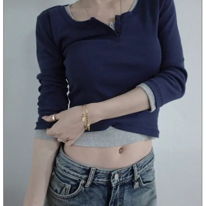 [BUNJANG] Fage Jade Basic Three-Quarter Sleeve T-Shirt Navy Size 2 / 페일제이드 Basic Three-Quarter Sleeve 슬리브 네이비