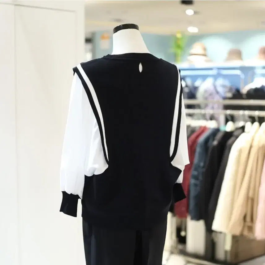 [BUNJANG] Haylynn White Chiffon Knit Mix-Match Blouse / Haylynn 니트 화이트 쉬폰 배색 블라우스